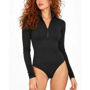 NWT HYZ Half Zip Long Sleeve Bodysuit Black Size M